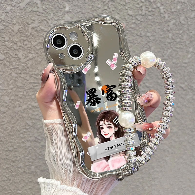 适用【苹果14plus】高级银手机壳暴富小富婆硅胶防摔套女款潮牌个性