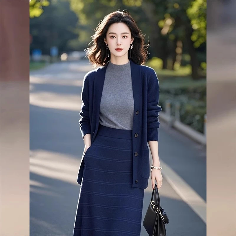 25春秋装纯色百搭开衫女中长款V领毛衣外套韩版针织长袖外搭修身