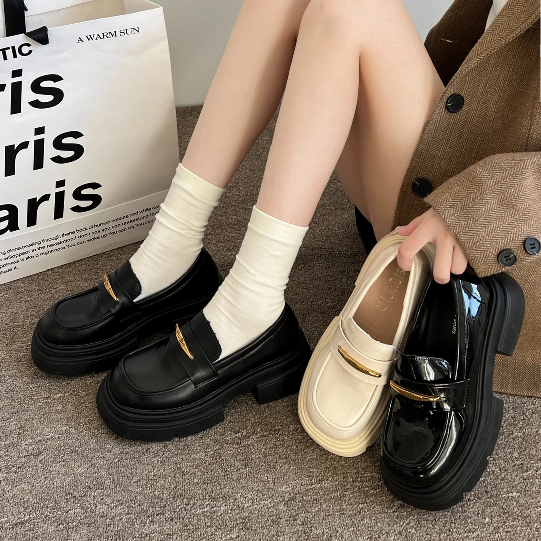 复古圆头厚底小皮鞋时尚气质增高小个子乐福鞋2025年春季新款单鞋