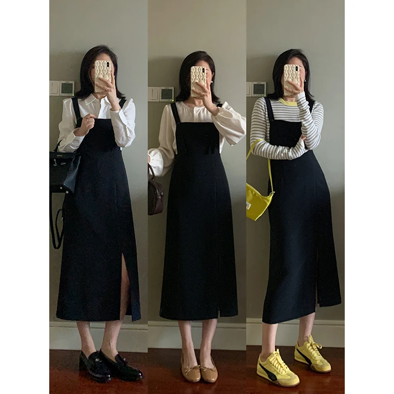 花总吖【韩漫欧尼】秋款气质背带开衩连衣裙R425Q10213