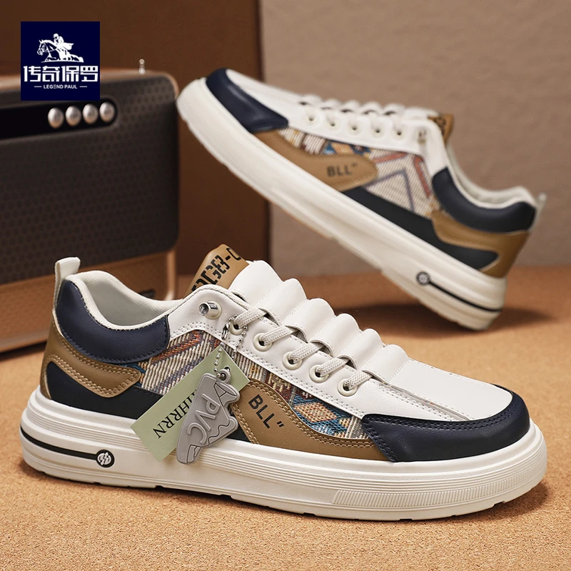 传奇保罗男鞋2025透气时尚小白鞋男士休闲运动低帮平底一脚蹬板鞋