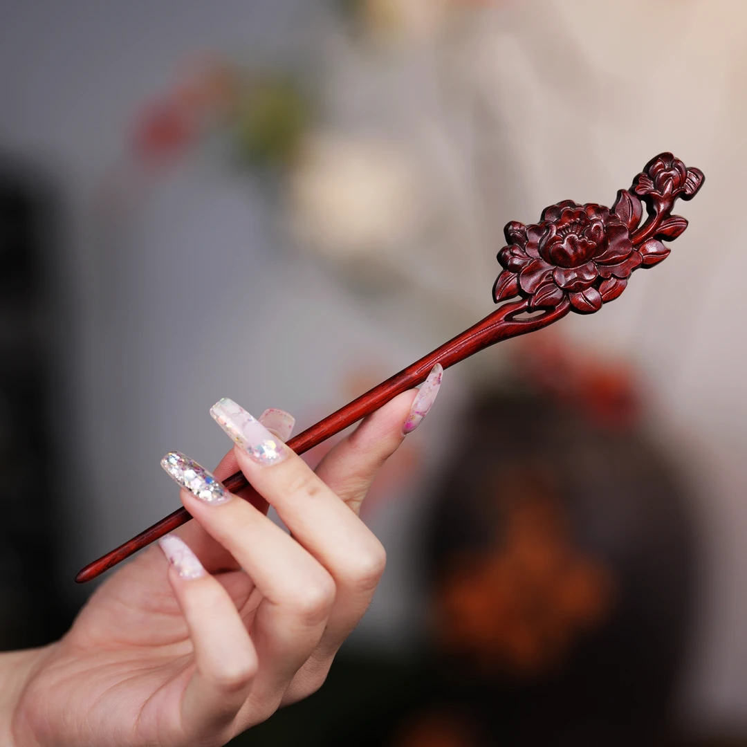 【牡丹】高级感檀木发簪古风简约盘发簪子女百搭新中式发饰挽发头饰