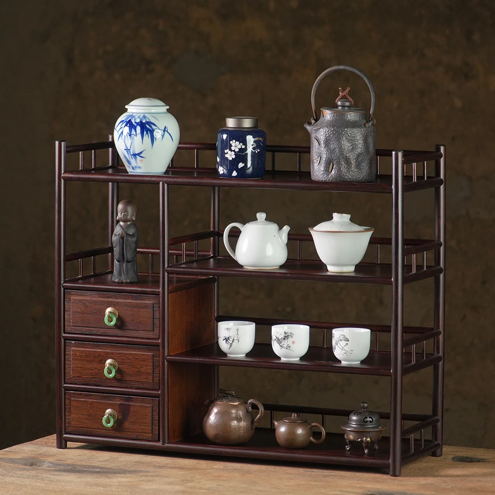 （诚斋）茶边柜/灵峰竹居/非遗手工制品/茶杯收纳展示架/中式茶道