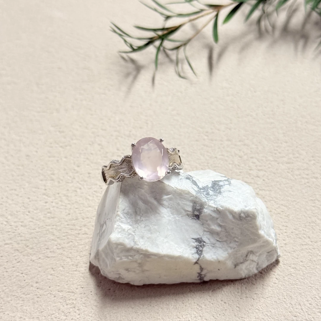 【六六中古】孤品精美s925粉水晶开口戒指ty1240