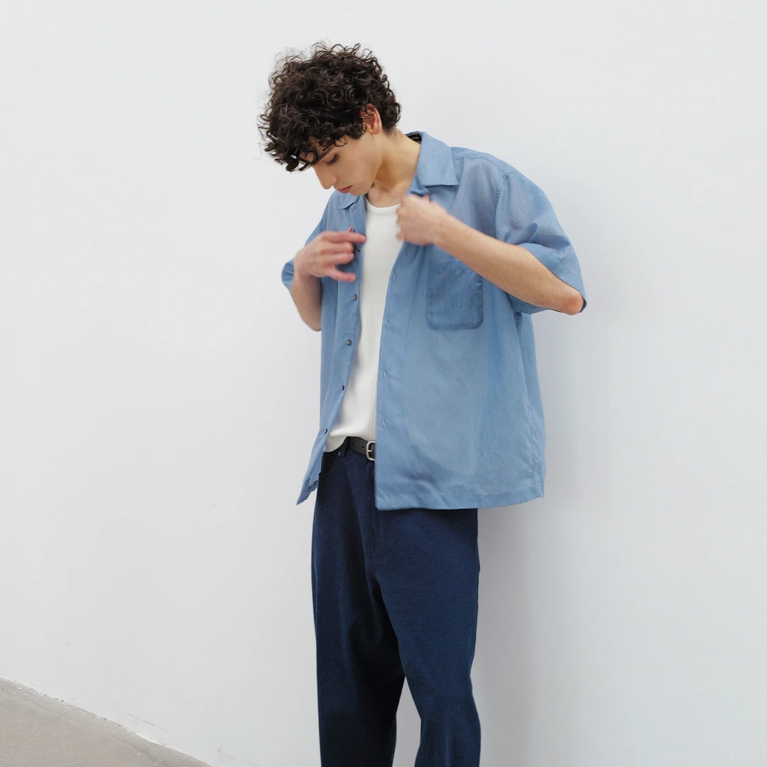 「羊绒三醋酸」夏季古巴领短袖衬衫休闲宽松衬衣