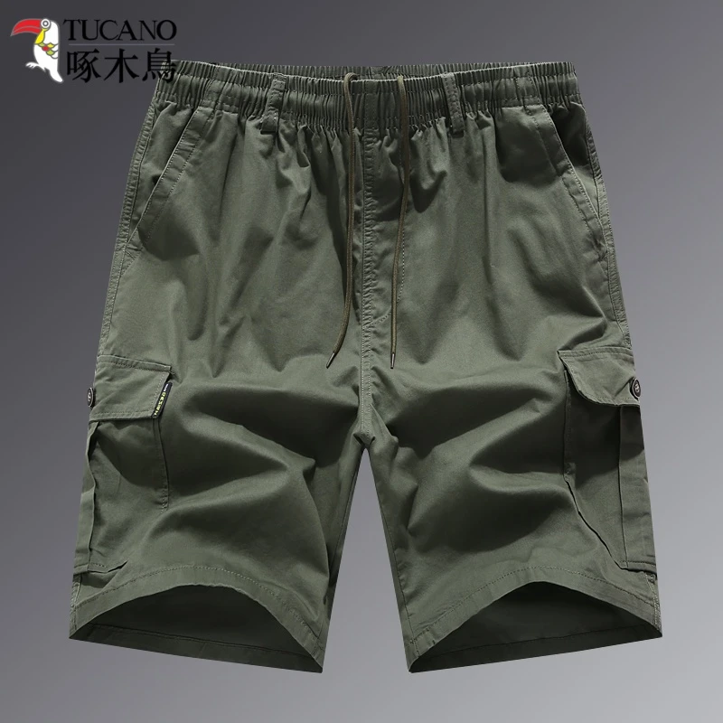 啄木鸟短裤男士纯棉运动爸爸五分裤沙滩裤中老年宽松透气工装裤