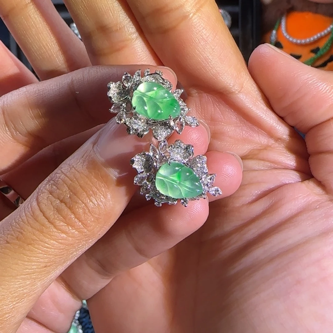 翡翠未镶嵌耳饰枝繁叶茂叶子耳包