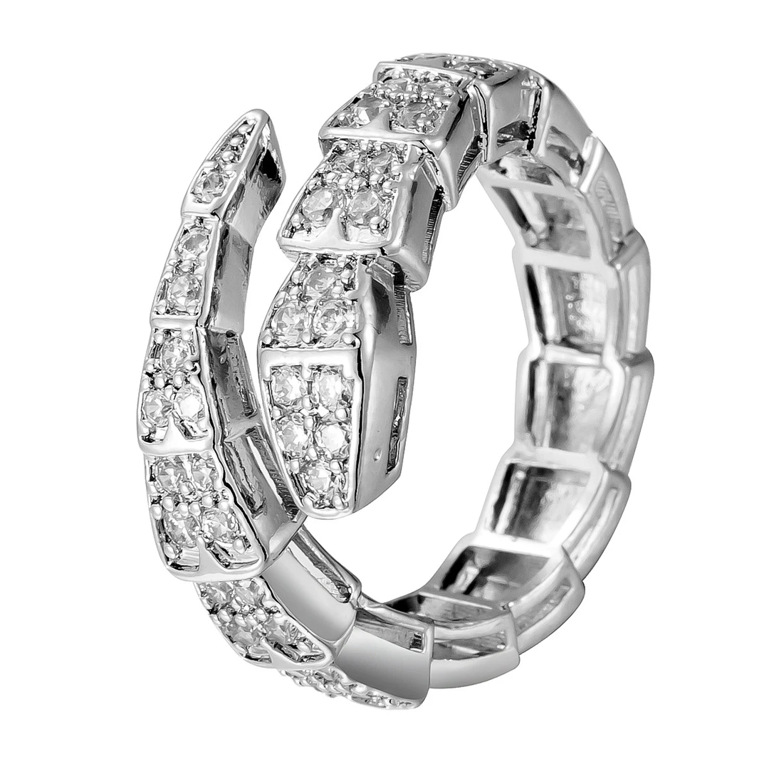 BMHM 铜合金戒指 铜微镶钻闪钻灵蛇戒指女欧美轻奢高级感开口