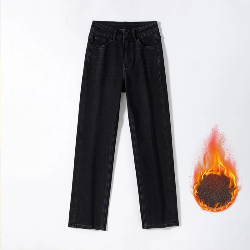 【大叔】2025冬高腰水洗工艺百搭植绒卷边筷子牛仔裤AZ039