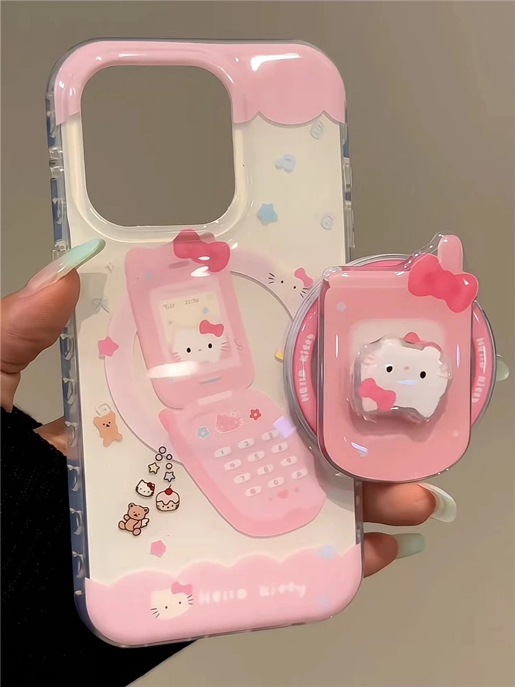 可爱粉KT猫大哥大磁吸支架适用苹果16手机壳iphone15promax新款14
