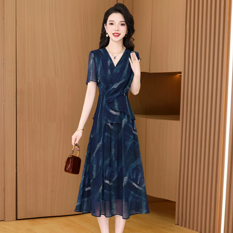 【连衣裙】25867梦晚夏季气质时尚优雅大气修身显瘦短袖连衣裙-JHY