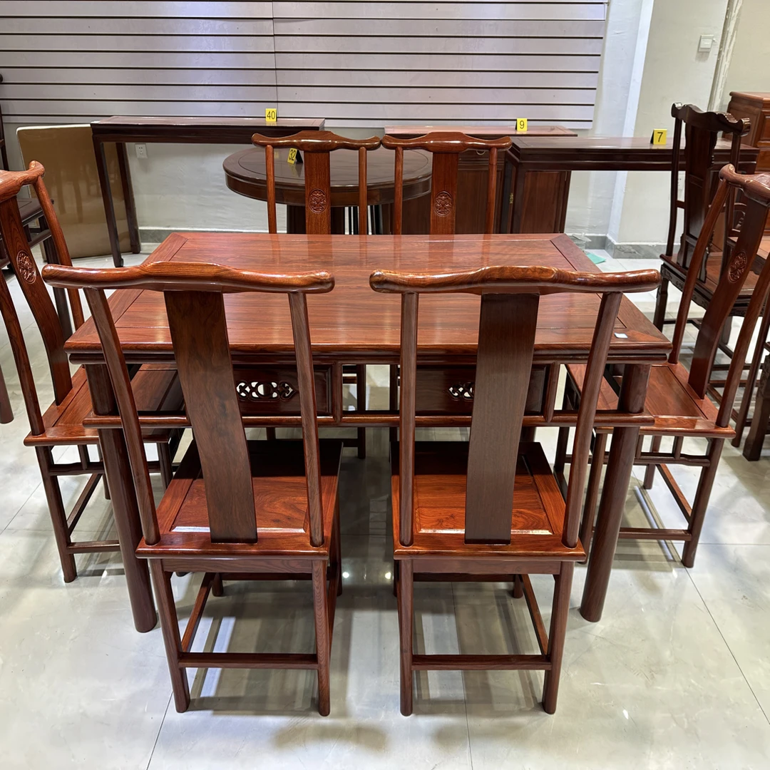 国标红木刺猬紫檀明式餐桌六椅折扣价