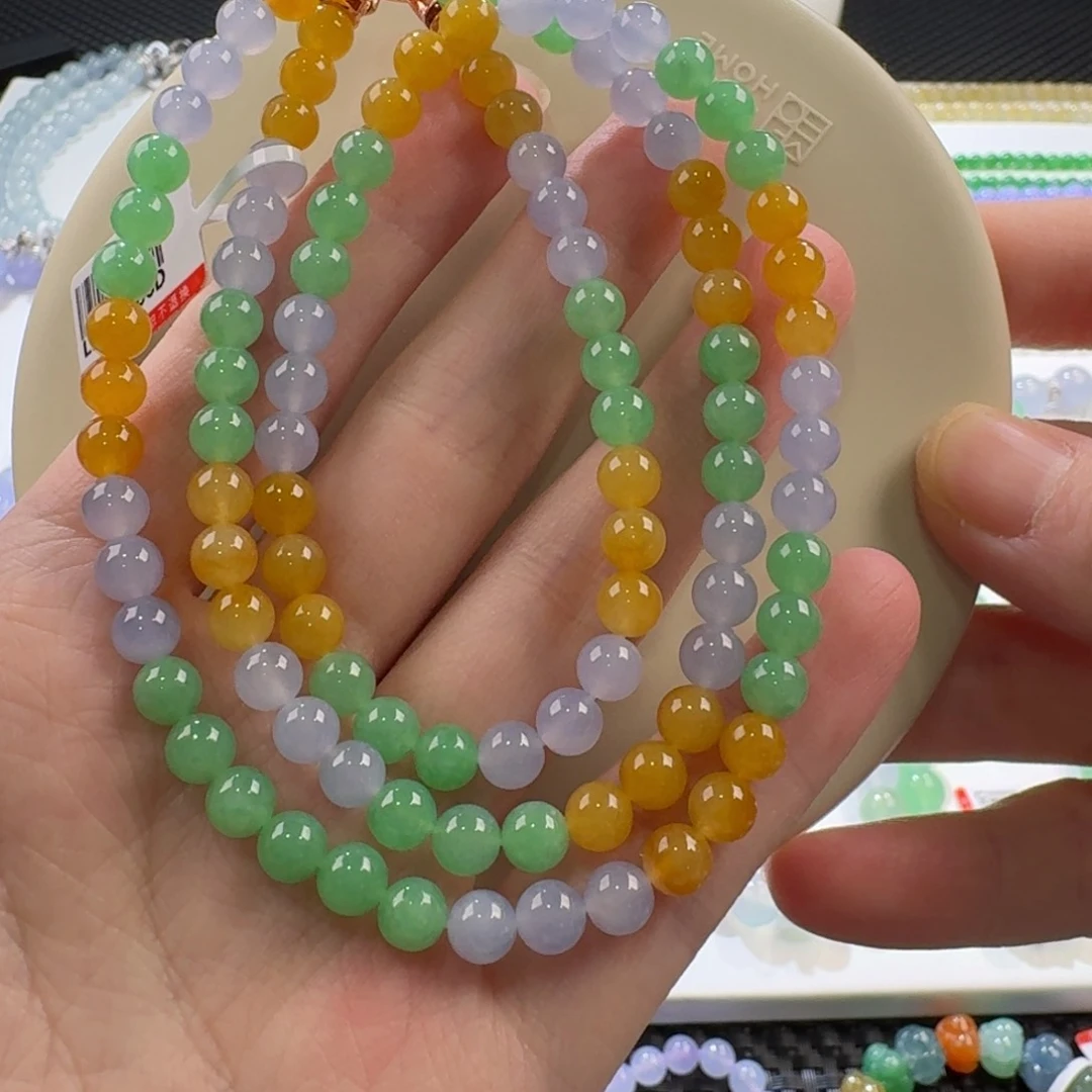 翡翠颈饰未镶嵌福禄寿3彩手串