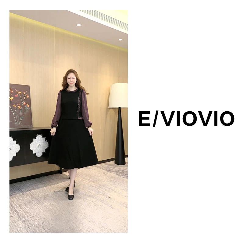 胖大今女装休闲气质拼接显瘦遮肉舒适假两件中长款连衣裙ZB6676