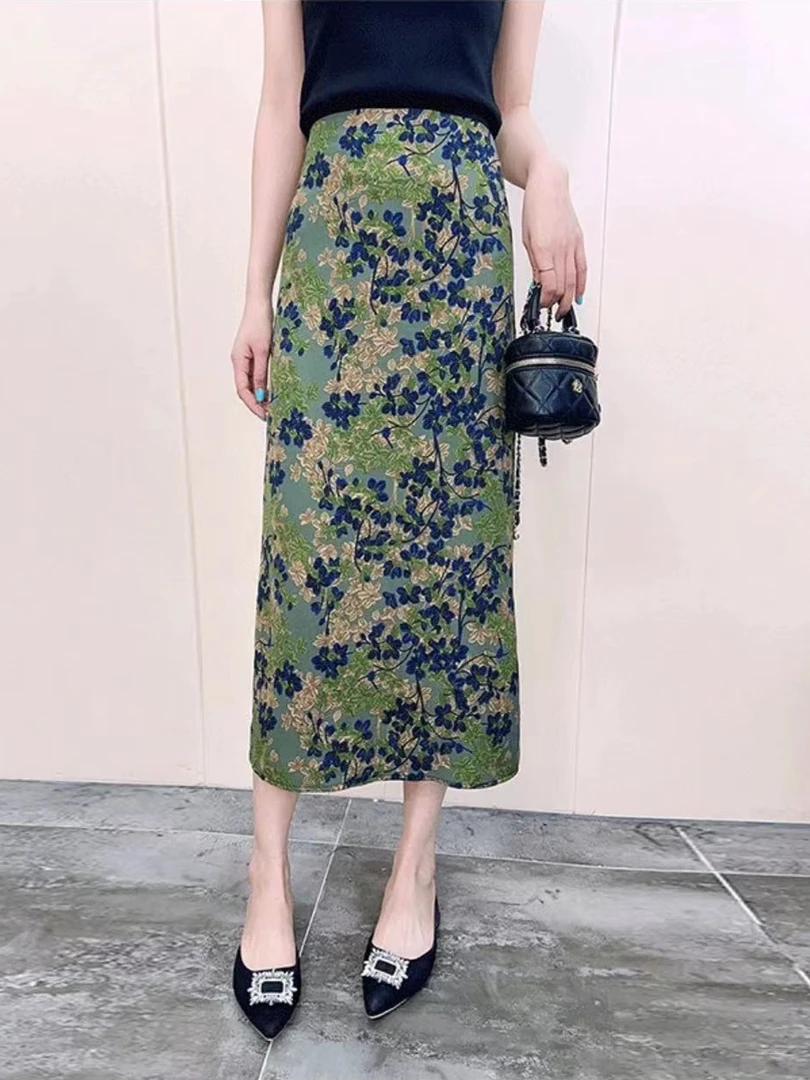 （运费补贴）法式高级感花色后开叉半身裙女夏季款气质中长A字裙