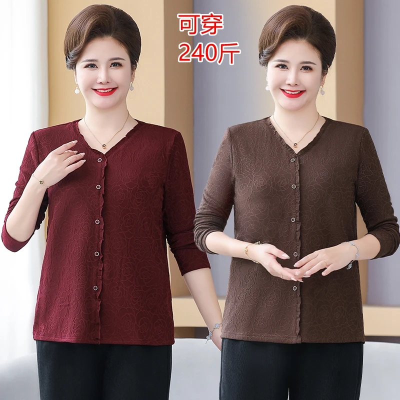 特体中老年秋装打底衫女加肥加大码奶奶长袖春秋妈妈装老太太上衣