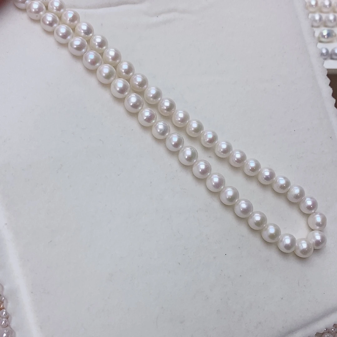 淡水珍珠银S925镶嵌颈饰7.5-8炫彩极强光正圆