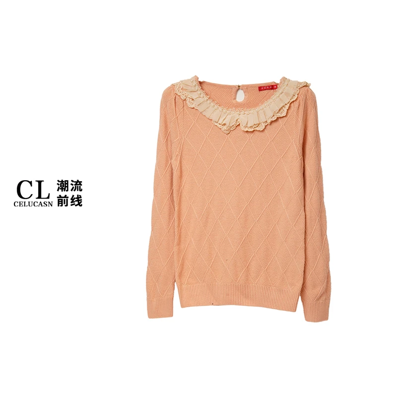 L4VB61306#花边领色存显瘦时尚百搭减龄设计款秋冬针织衫上衣