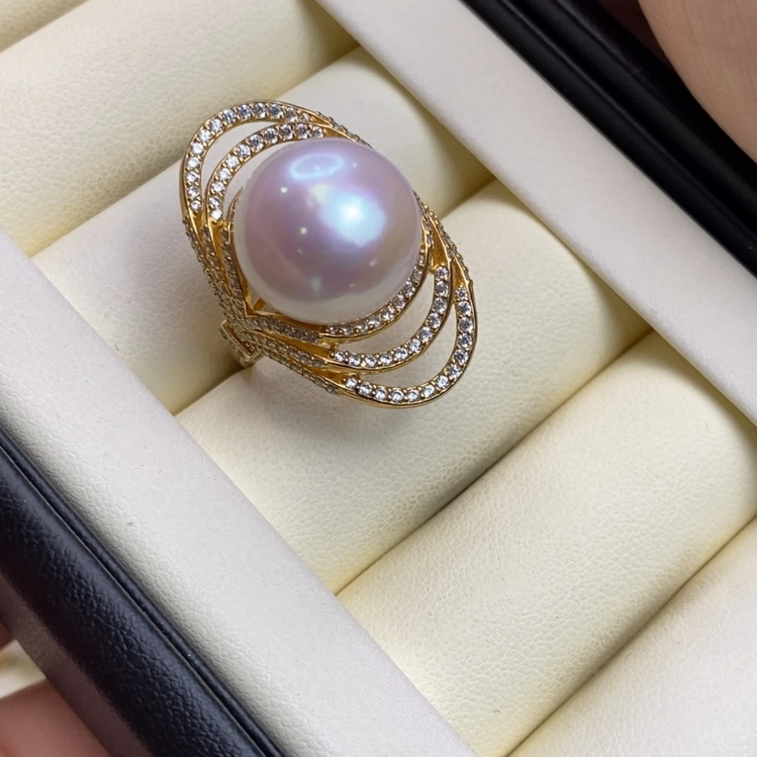 D***7戒指淡水珍珠银S925镀金镶嵌有瑕特价