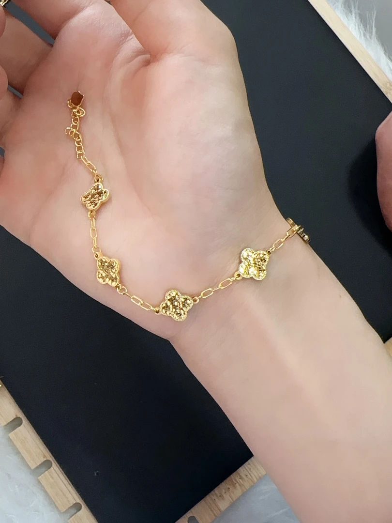 足银手链 经典碎冰冰四叶草手链