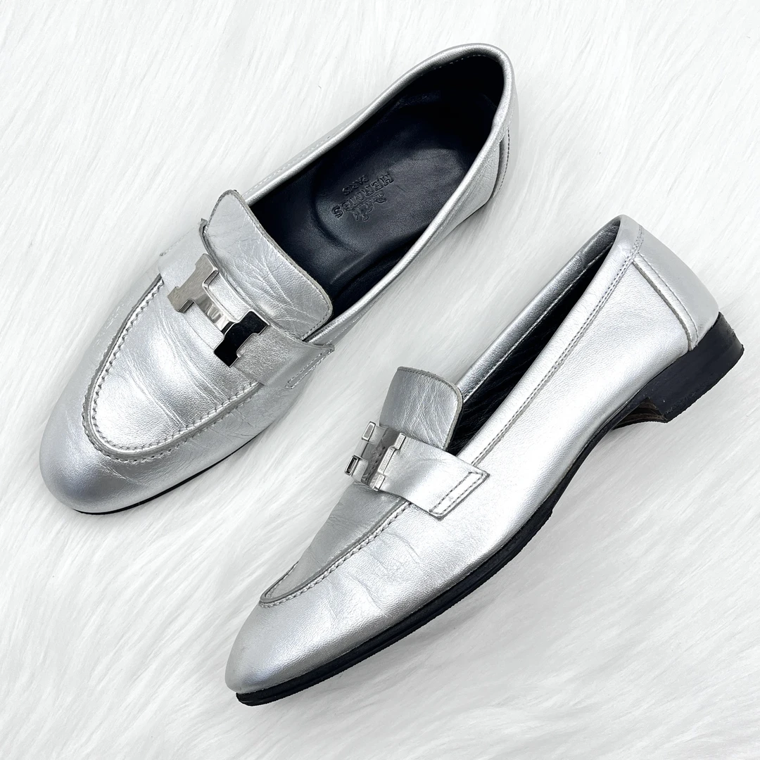 95新 Hermes/爱马仕 Paris 牛皮h扣乐福鞋 36.5码 公价9k j4067