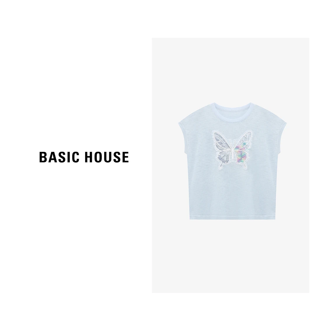 Basic House/百家好夏季新款透气不闷热短袖针织衫B0625B5D192
