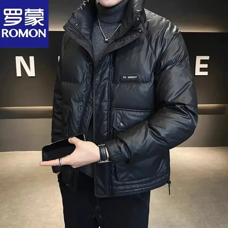 罗蒙潮牌立领男士皮羽服秋冬款2024新款加厚冬季轻薄男款外套衣