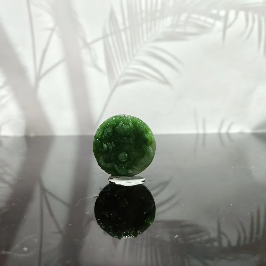 H和田玉碧玉龙牌吊坠2459