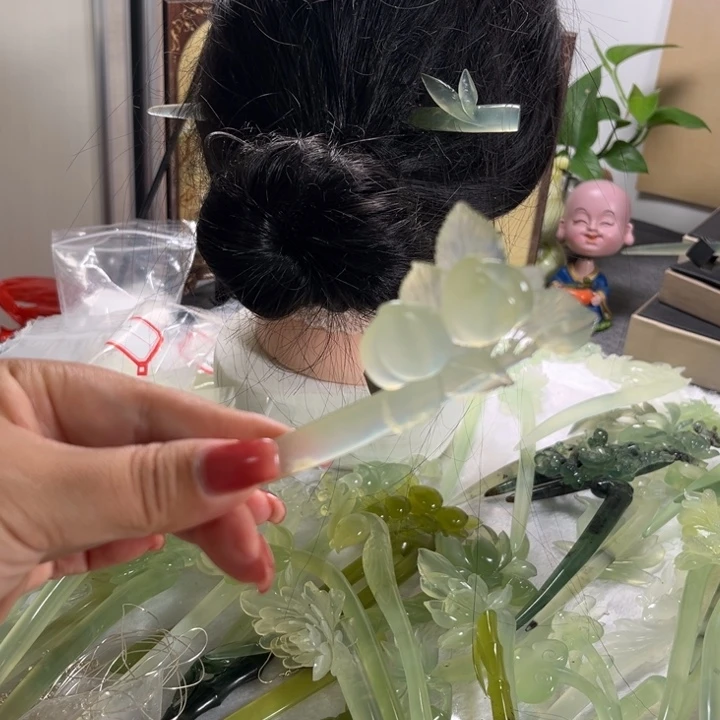 月***船蛇纹石玉未镶嵌发簪