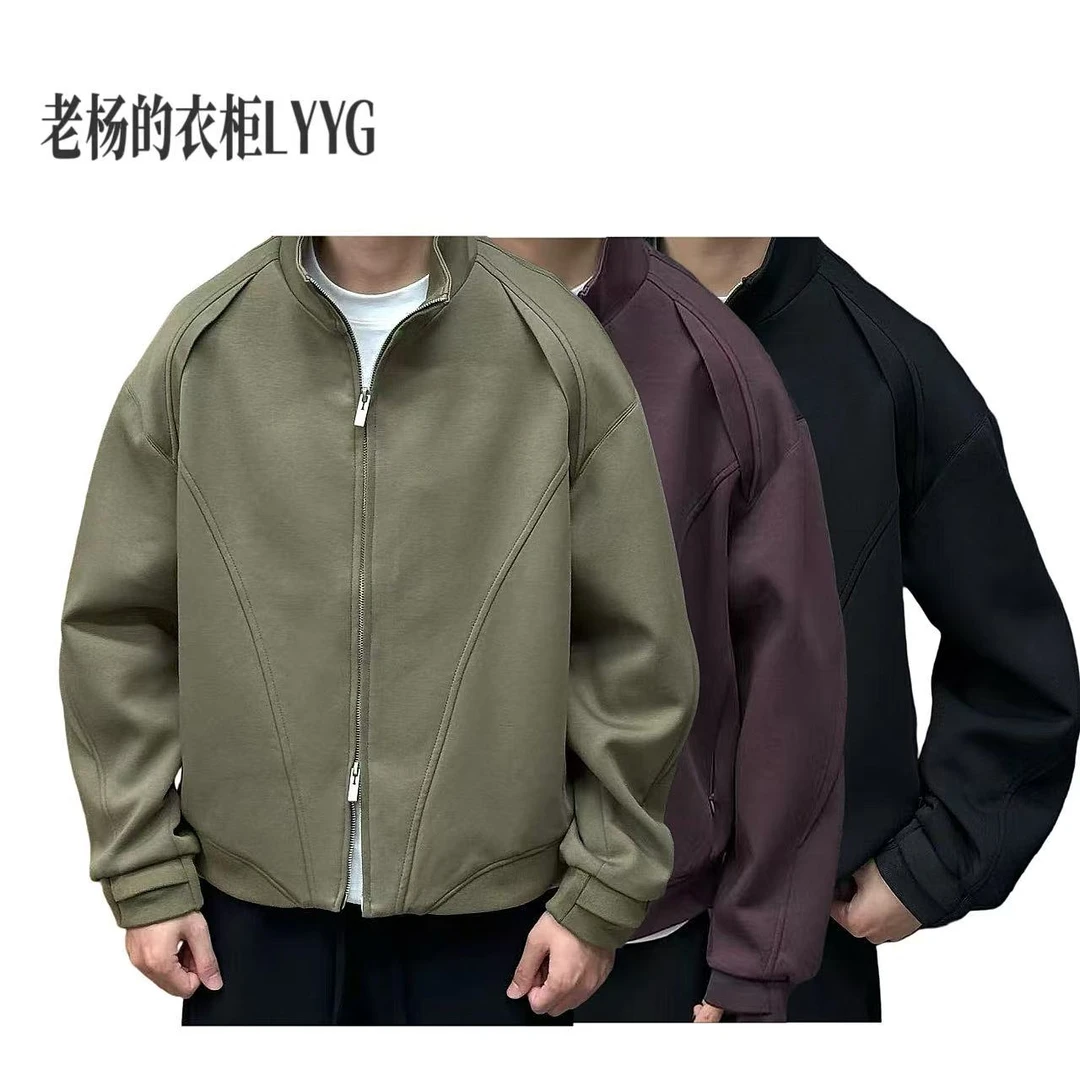 秋季设计师重磅480g高棉感立领结构拼接夹克外套男女同款潮流简约