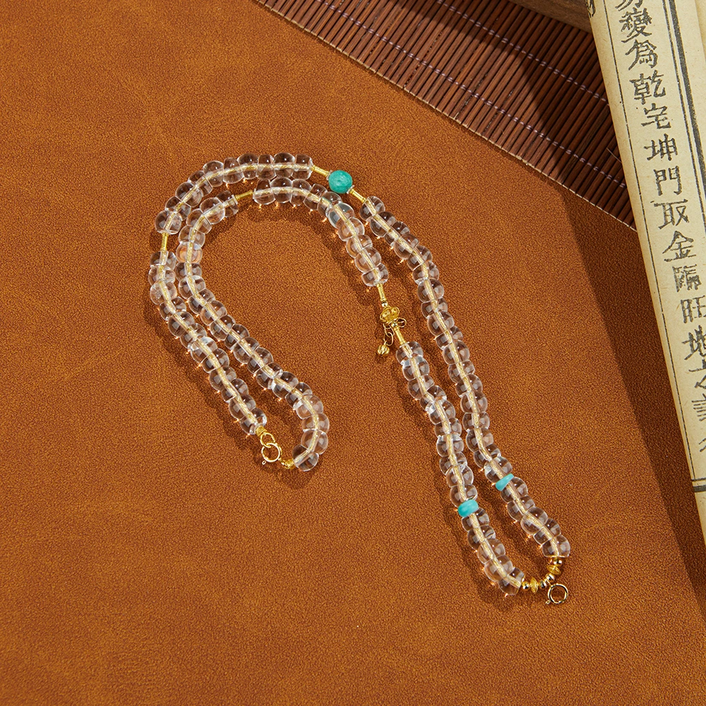 【乐小福珠宝】朝露/18k金绿松石白水晶大肠项链多样性发货