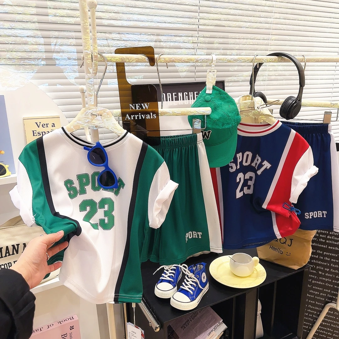 童装男童夏装套装儿童运动2025新款夏季透气速干篮球服短袖潮