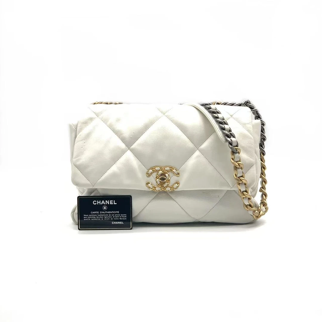 99新 Chanel/香奈儿 白金中号19bag链条包/