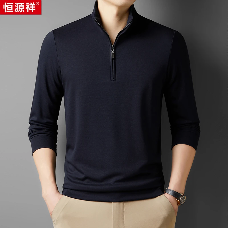 【拉链领含绵羊毛卫衣】上身显气质高档男士休闲纯色商务卫衣
