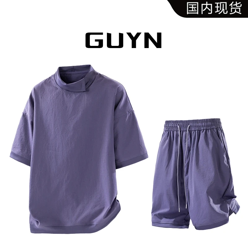 【品牌现货撤柜】GUYN夏季时尚百搭新款松弛感工装短袖休闲套装男