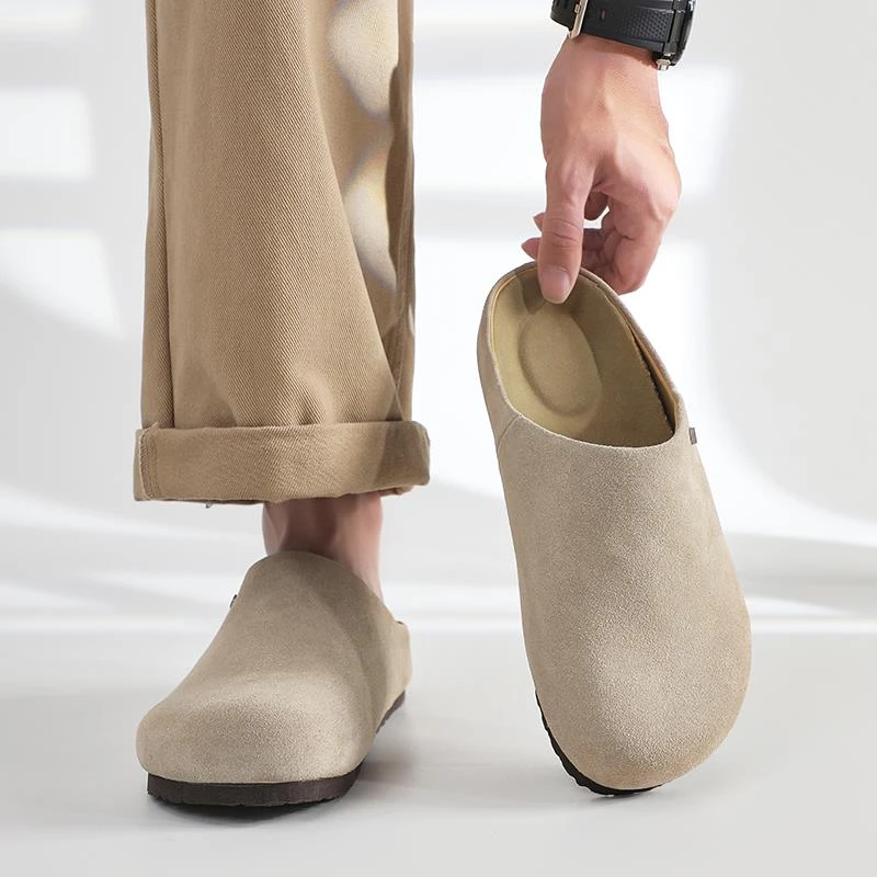 穆勒勃肯鞋男秋季透气包头拖鞋一脚蹬反绒皮外穿通勤cleanfit鞋子