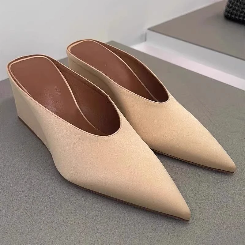 法式性感尖头内增高包头拖透气坡跟高跟鞋新款厚底凉拖鞋外穿