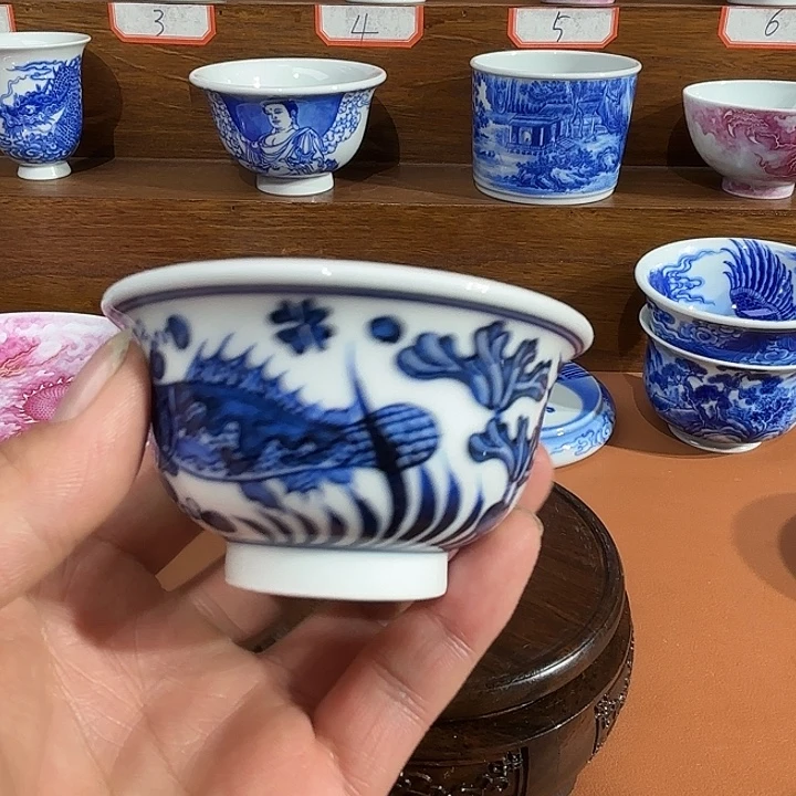 说***人青花手工手绘压手杯子