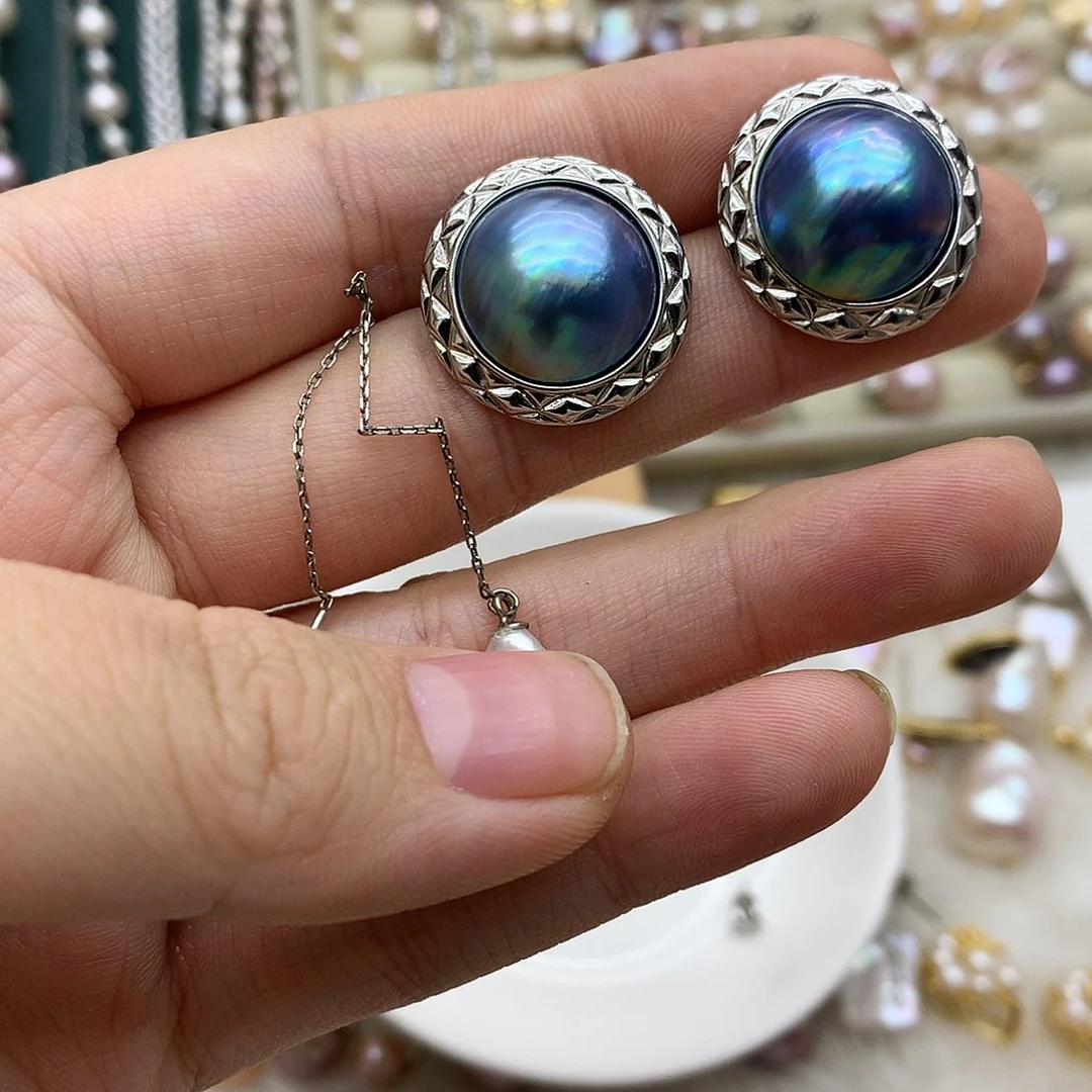 耳饰银S925镶嵌拼合珍珠（马贝珠）换成耳线