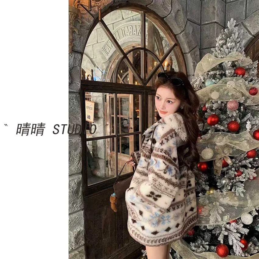 晴晴家-「宠溺绒冬」25年冬韩系百搭条纹毛绒Ins甜美风棉衣外套856