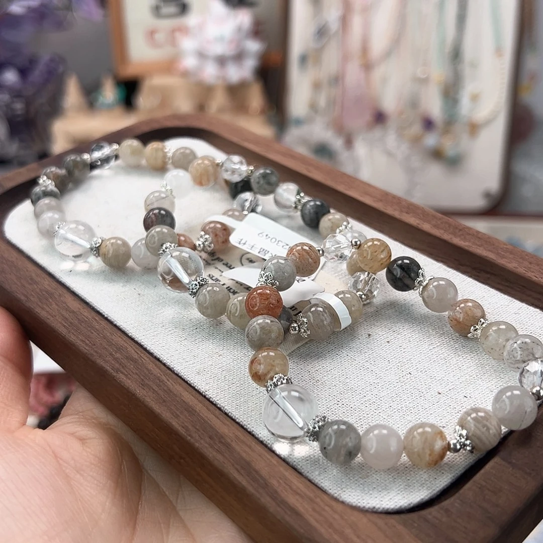 烟晶手链银S925镶嵌千层幽灵