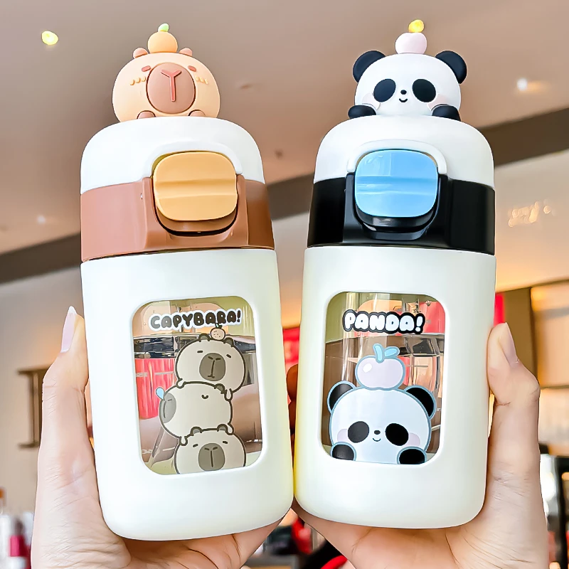 玻璃杯女生高颜值2025新款水杯便携可爱学生杯子防摔塑玻杯带吸管