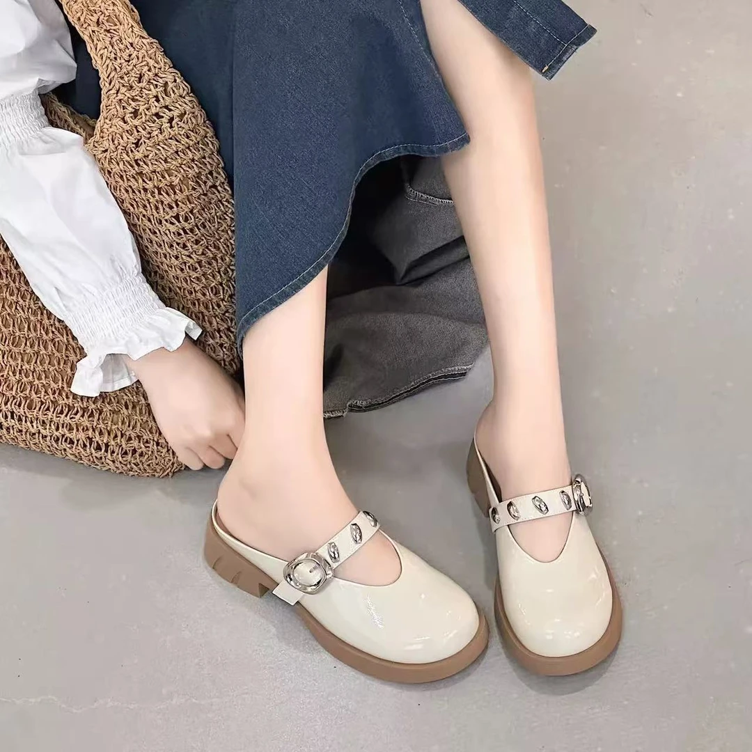 C6720   椰奶  低跟包头拖鞋女2025新款时尚凉拖鞋