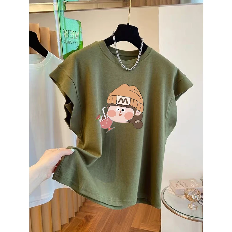 胖mm300斤飞袖t恤女2025新款夏季宽松休闲美式复古高个子无袖上衣