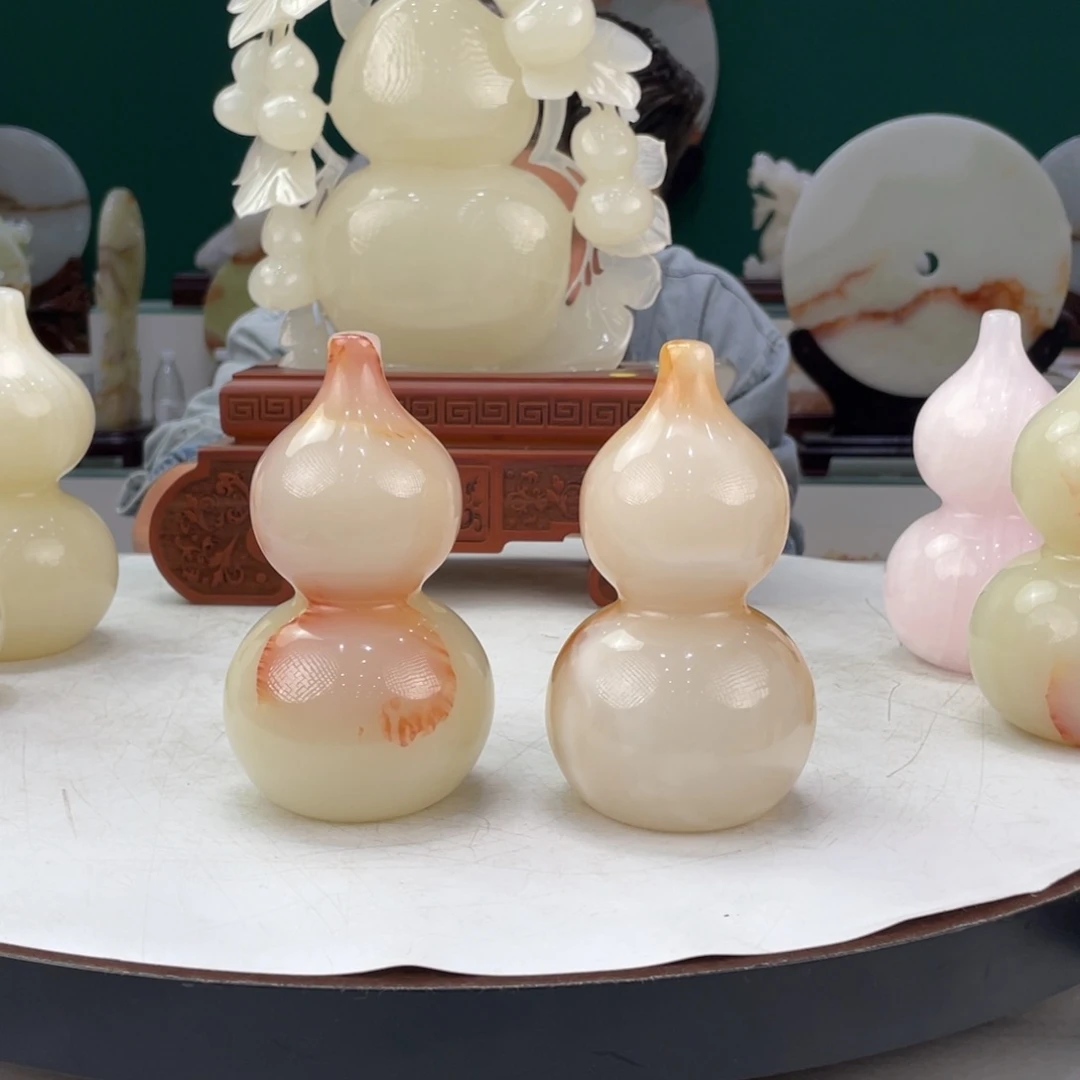 砖雕美**芬15cm玉葫芦精美摆件一对