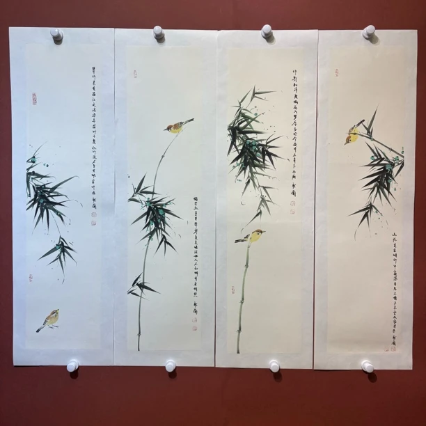 兰宝阁书画听兰老师纯手绘国画竹子四条屏已拓裱画芯98:24