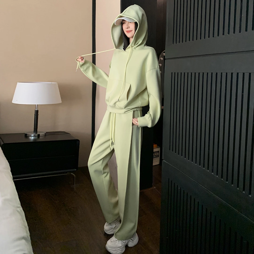 女秋季网红炸街时尚运动套装盐系穿搭连帽卫衣阔腿裤两件套潮流