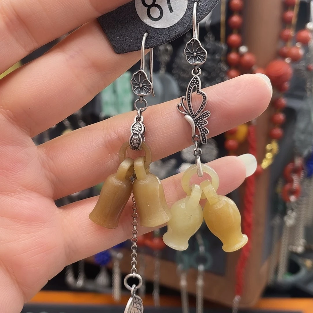 和田玉耳饰银S925镶嵌白*778gg g hjhhh