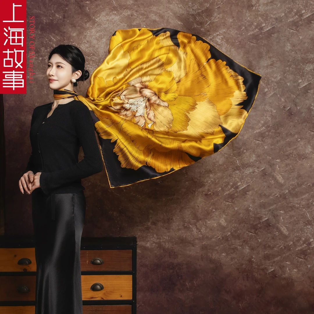 上海故事丝巾女款爆款2025新款方巾护脖颈100%桑蚕丝围脖护颈1米
