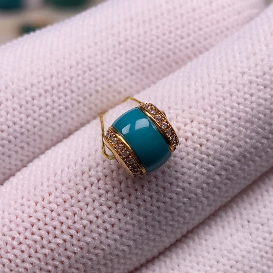 18K金镶嵌绿松石汉堡珠Aa891//7.5mm